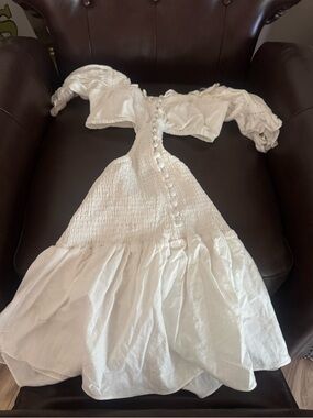 Sabo Skirt White Off-Shoulder Smocked Mini Dress